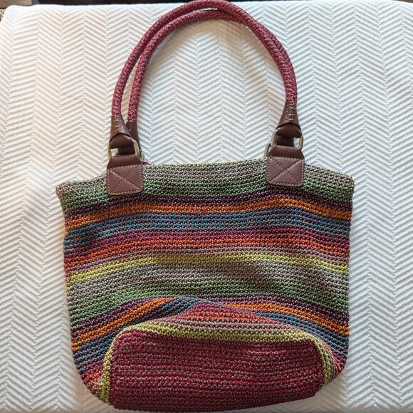 The Sak Cambria Crochet Tote Bag Rainbow Striped Multicolor Boho - Picture 3 of 15